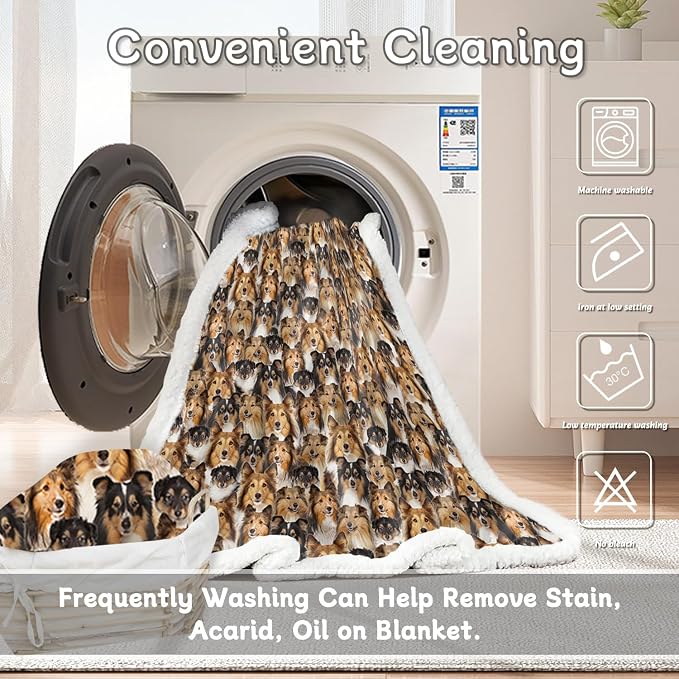 BlessLiving Shetland Sheepdog Blanket Fuzzy Dog Blanket for Kids Adults Puppy Lovey Fleece Blanket Shetland Sheepdog Pattern Sherpa Throw Blanket Shetland Sheepdog Gifts for Women (50 x 60 Inches)