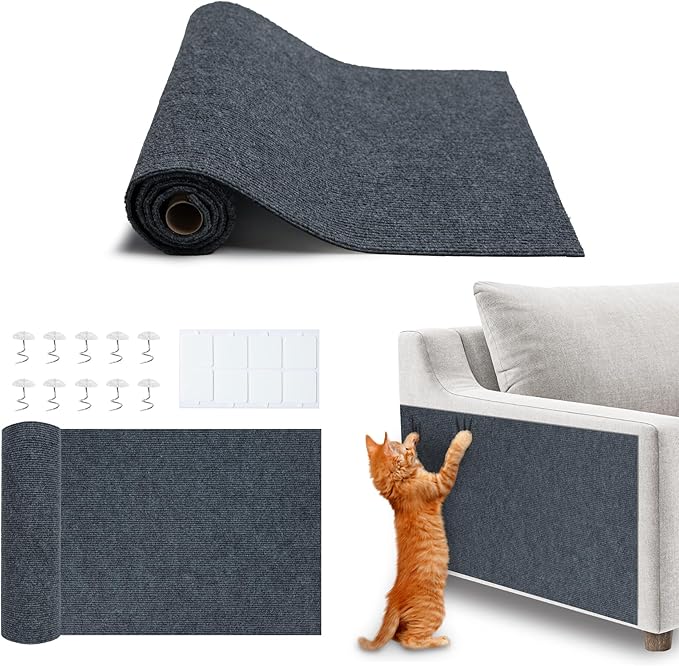 Best Pet Supplies Catify Cat Scratcher, Fun Interactive Scratchers, Posts, Poles, Claw Safe, Furniture Saver Indoor Play Support Natural Cat Behaviors Heavy Duty - Gray Mat - L: 39"