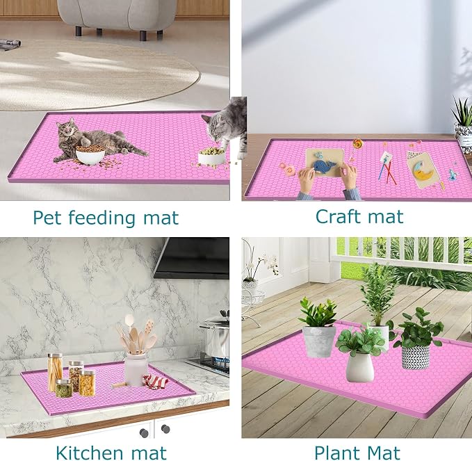 Cat Litter Mat for Litter Box, Silicone Large Cat Litter Trapping Mat - 25x19 in, Waterproof & Non-Slip, Durable & Easy Clean, Pink