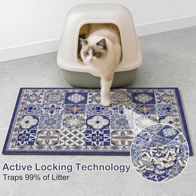 Glittme Cat Litter Mat, 24"x15" Non-Slip Washable Trapping Mat for Cats | Litter Trapping Mat With Thick PVC Coil To Catch Scatter, Soft On Paws And Waterproof Bottom To Protect Floors
