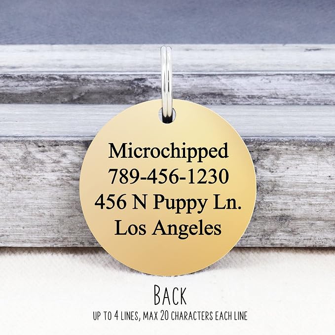 Ultra Joys Personalized Dog Tags for Pets - Durable Stainless Steel Customizable Dog Cat ID Tags - Dog Tags for Safety Optional Engraved on Both Sides -Birth Flower Round Dog Tag Small, Gold