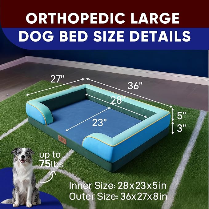 Comfort Expression Orthopedic Dog Beds for Large Sized Dog with Bolster | Waterproof Dog Couch Bed with Washable Cover & Non-Slip Bottom, Supportive Egg Crate Foam Large Pet Bed, 36x27 Inch