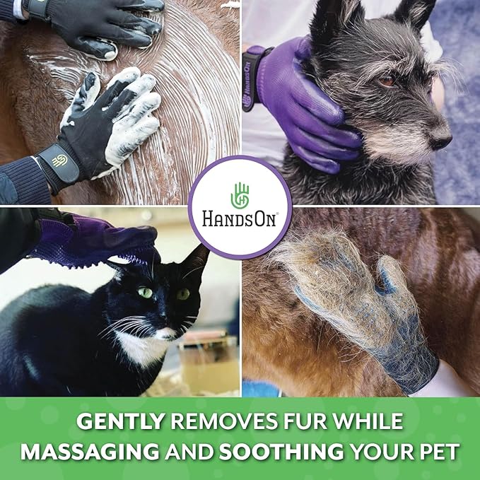 H HANDSON Pet Grooming Gloves - Patented #1 Ranked, Award Winning Shedding, Bathing, & Hair Remover Gloves - Gentle Brush for Cats, Dogs, and Horses (Black, Large)