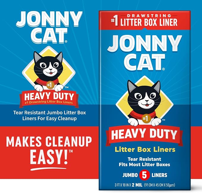 Jonny Cat Litter Box Liners: Heavy Duty - Tear & Leak Resistant - Drawstring Close - Jumbo,5 Count (Pack of 2)
