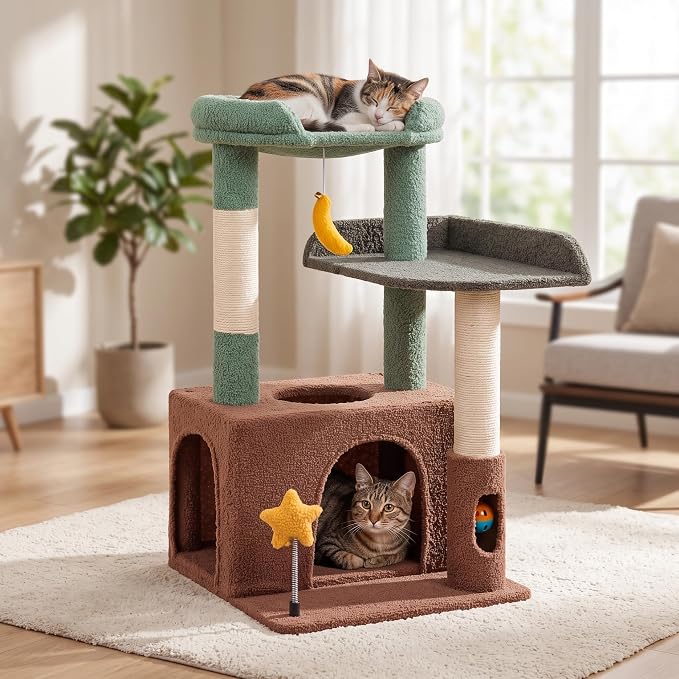 Small Cat Tree, Compact 30" Cat Tower for Indoor Kittens | Plush Finish, Cozy Condo, Soft Top Perch, Sisal Scratching Post, Dangling Ball Toy, Anti-Tip Base, for Cats up to 15 lbs