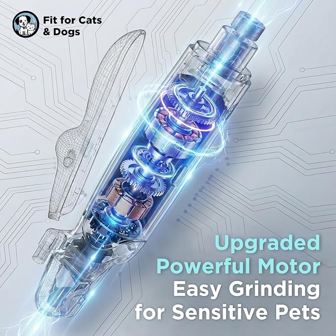 2-in-1 Dog & Cat Nail Clipper and Grinder, LED Light, USB-C | Low-Noise Motor, Safety Lock, Nail Catcher, 3 Grinding Ports and Rechargeable Design for Cats, Small and Medium Dogs