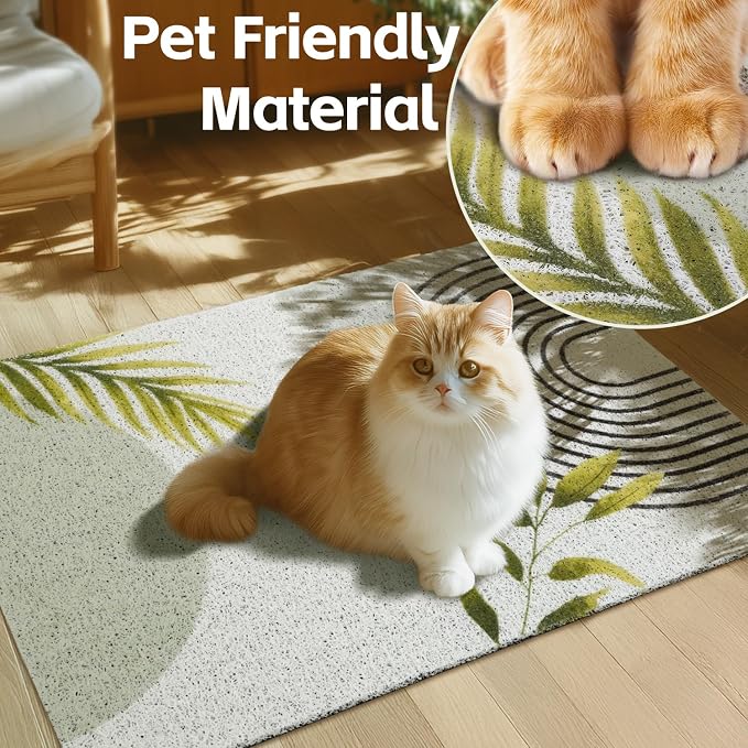 Cat Litter Mat Litter Trapping Mat, 40"x30" Waterproof Urine Proof Litter Box Mat Catcher Mat Non-Slip Washable for Kitty Kitten, Green