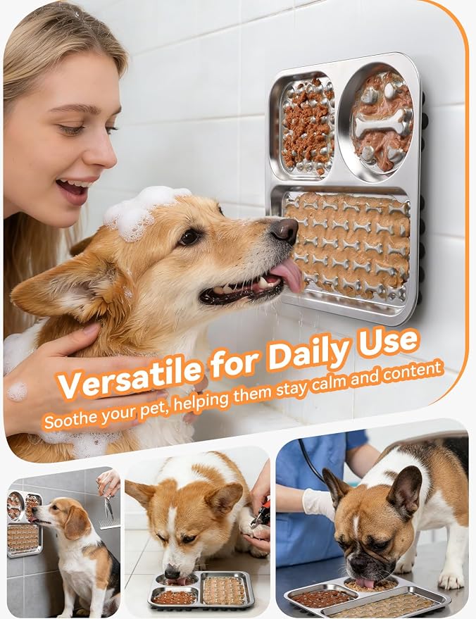 Stainless Steel Lick Mat for Dogs and Cats - FEELNEEDY Large Licking Pad with Suction Cups, Chew-Proof, Non-Slip Pet Licky Mat for Boredom Reducer and Anxiety Relief, Easy to Clean (1Pack)
