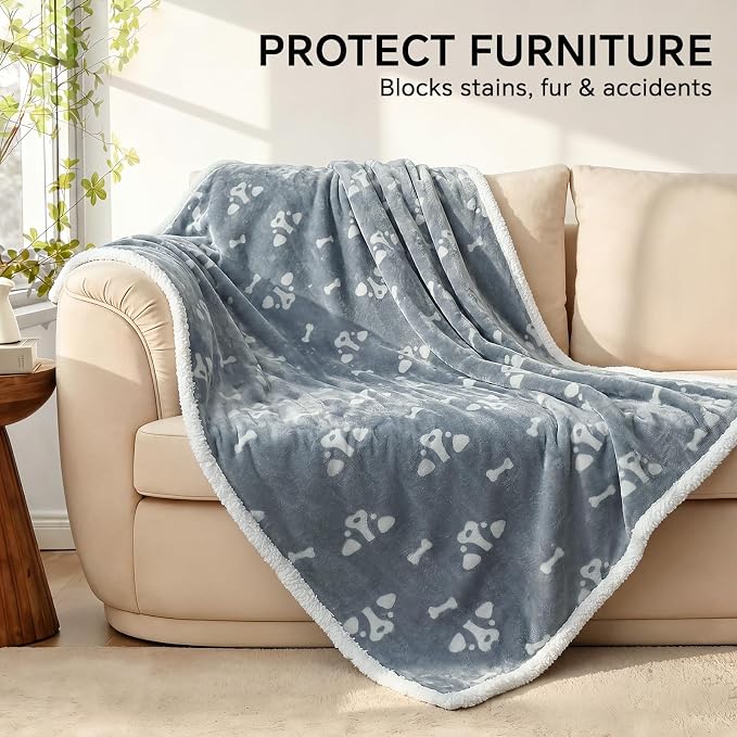 Luciphia Waterproof Pet Blankets for Couch Sofa Bed Cover Cat Liquid Pee Proof Washable Soft Fluffy Large Dog Blanket Reversible Furniture Protection Puppy Grey Bone Thicken Medium（57" x 40"）