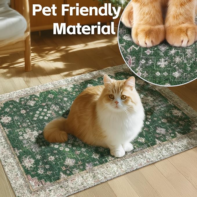 Cat Litter Mat Litter Trapping Mat, 24"x15" Waterproof Urine Proof Litter Box Mat Catcher Mat Non-Slip Washable for Kitty Kitten, Green