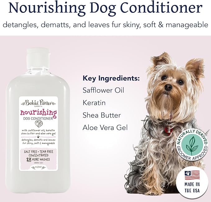 Bobbi Panter Nourishing Dog Conditioner Safflower Oil, Keratin, Shea Butter & Aloe Vera – Detangling Natural Formula for Soft, Smooth & Manageable Coat, 10:1 Concentrate, 14 oz (Case of 12)