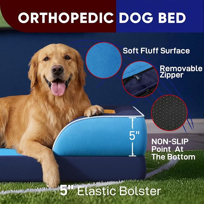 Comfort Expression Orthopedic Dog Beds for Large Sized Dog with Bolster | Waterproof Dog Couch Bed with Washable Cover & Non-Slip Bottom, Supportive Egg Crate Foam Large Pet Bed, 36x27 Inch