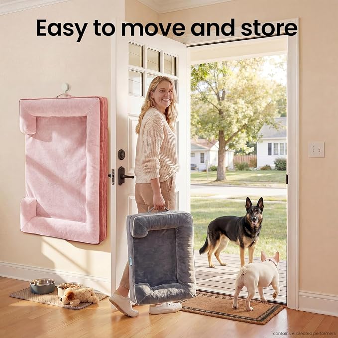 OhGeni Orthopedic Dog Bed Couch Big Cat Sofa for Extra Large Sized Pets with Memory Foam, Machine-Washable Waterproof Removable Cover, Soft Comfortable Fabric, 44-inch (Pink)