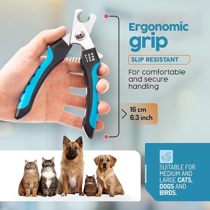 PORTENTUM Dog Nail Clippers for Large and Medium Breed (6") Professional Pet Nail Clipper Suitable for Cats, Rabbits and Guinea Pigs with Safety Lock and Protective Guard to Avoid Over Cutting