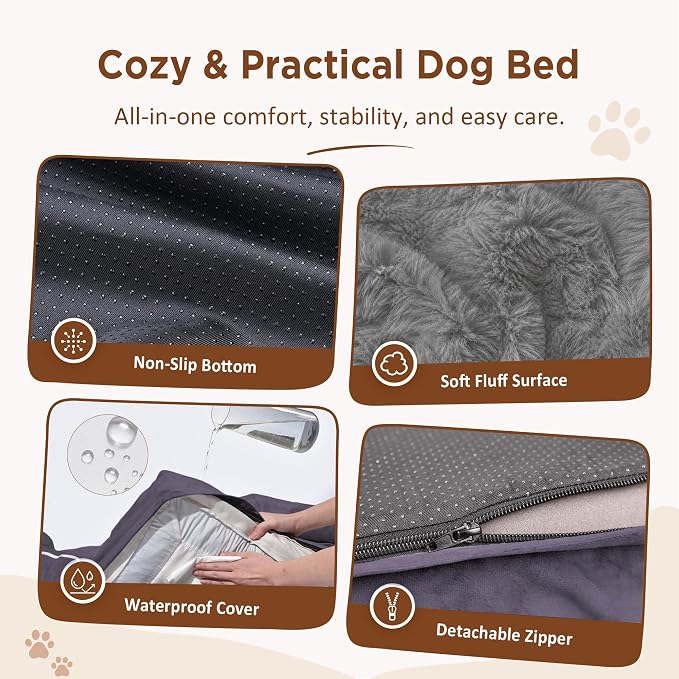 Comfort Expression Orthopedic Dog Bed for Medium Size Dog with Bolster | Waterproof Dog Couch Bed with Washable Cover & Non-Slip Bottom, Supportive Egg Crate Foam Medium Pet Bed, 30x20 Inch