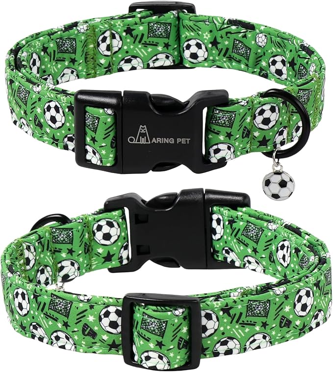 ARING PET Soccer Dog Collar, Cute Green Doggy Collars with Quick Release Buckle for Puppy Small Medium Large Boy Girl Dogs-M