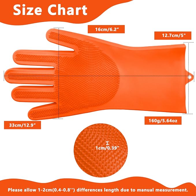 Pet Grooming Gloves—Dog Washing Gloves with High-Density Teeth | Dog Bath Scrubber with Enhanced Five Finger Design, Silicone Gloves for Dogs and Cats Bathing, Massage (Orange)