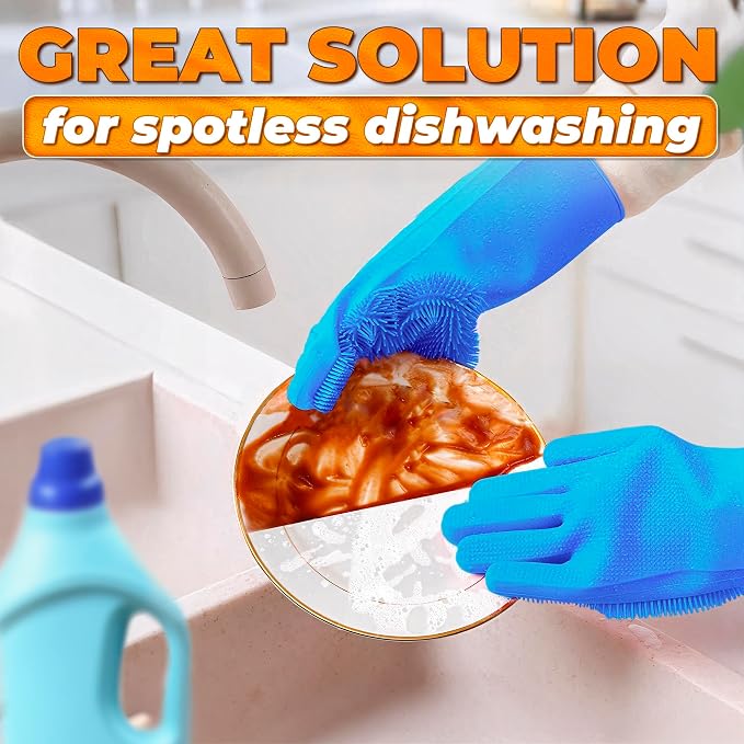 2-in-1 Cat and Dog Shampoo Gloves with 3000 Soft Silicone Bristles (Blue) | 11.6" Dog Bath Gloves for Massage, Grooming & Clean Wet or Dry; Saves Shampoo; for Every Breed and Coat Style; Universal Size