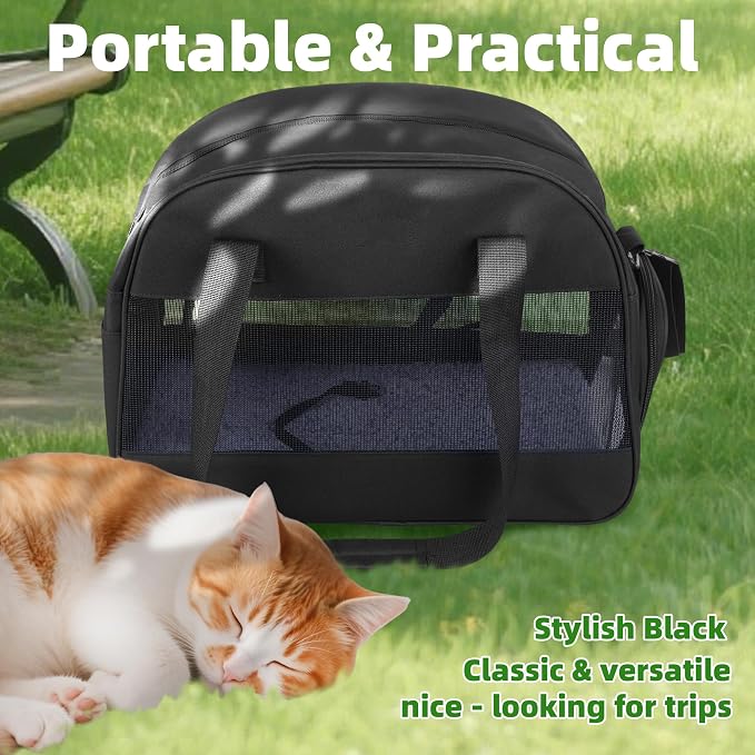 Cat Carrier for Small Cats Dogs, Soft-Sided Pet Carrier for Cats Puppies Small Pets, Lightweight Comfortable Travel Cat Dog Carrier (Black)
