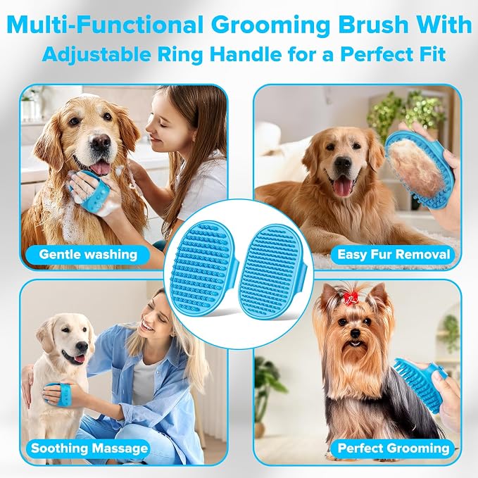 6PCS Grooming & Bath Supplies for Dogs, Cats | Dog Washing Gloves | Dog Bath Brush | Dog Shower Brush | Pet Grooming Gloves | Dog Grooming kit | Pet Supplies for Showerhead & Sprayer (Light Blue)