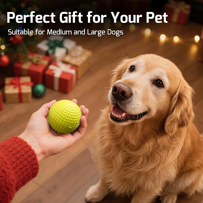 SNOYWEN Smart Interactive Dog Toy, Automatic Moving Bouncing Rolling Ball, Food-Grade Rubber Material IPX7 Waterproof Active Ball for Medium and Large Dogs (Yellow)