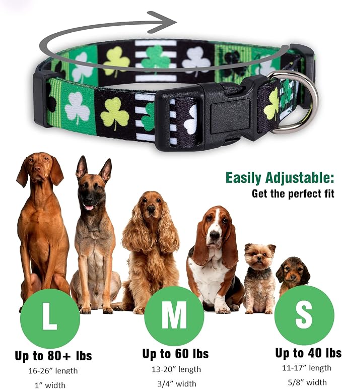 Native Pup St Patricks Dog Collar- Saint Patrick Green Shamrock Pet Collars- St. Patrick’s Lucky Irish- Cute Boy Girl Puppy Gift- Adjustable for Small, Medium, Large Breeds (Patterned Shamrock, Small)