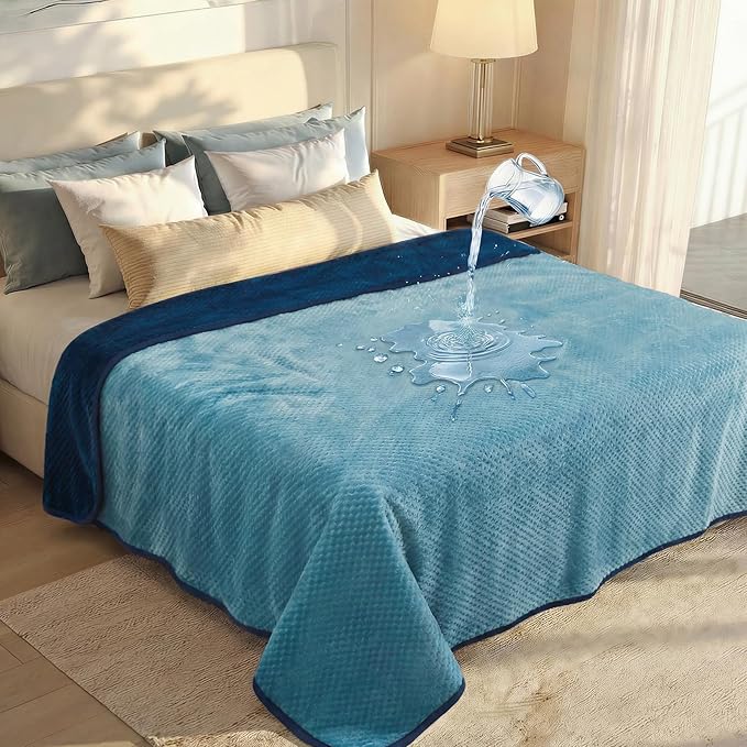 Luciphia Waterproof Blanket for Large Dog Ultra-Soft & Calming Pet Throw Reversible Warm Fleece Durable Furniture Crate Couch Bed Cover Protector Machine Washable Leakproof Blue XL (85''x57'')