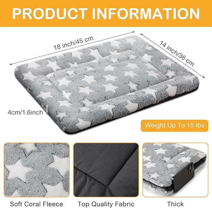 4 Pcs Dog Crate Pads Soft Warm,18 x 14 x 1.6 Inch,Star,Gray | Ultra Soft Warm Washable Anti-slip Kennel Bed Mat for Pets,Reversible Replaceable,for Small Medium Large Dogs and Cats