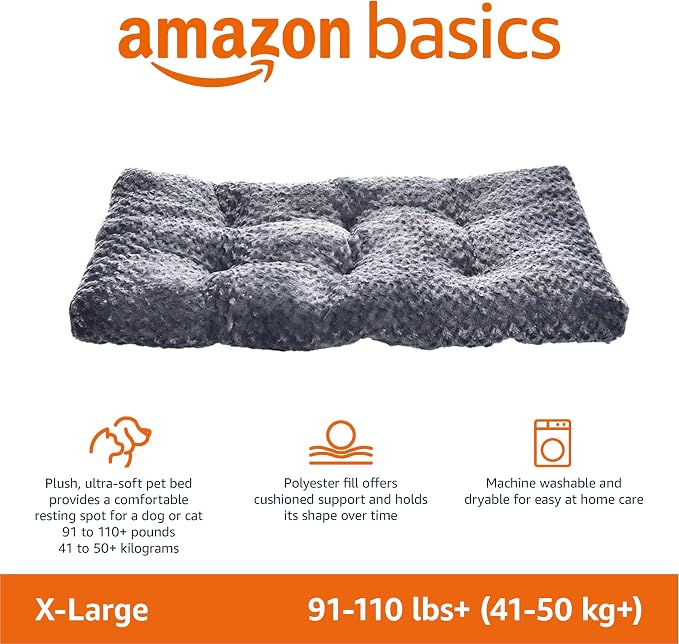Amazon Basics Washable Cat and Dog Bed and Crate Pad, Indoor, 46 x 29 x 4 inches, Gray