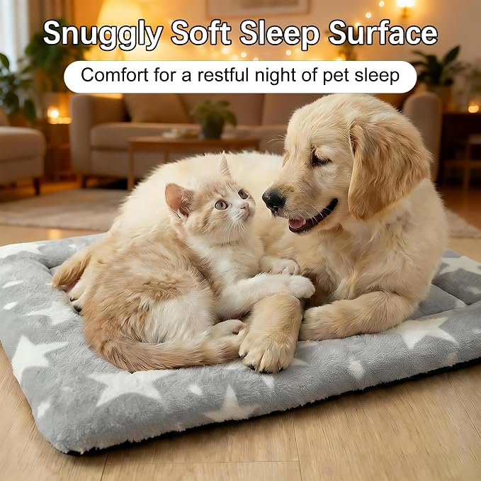 Dog Bed Mat – Soft & Comfortable Dog Kennel Pad for Crate – Durable Crate Bed & Mat for Dogs & Cats – Ideal for Crate, Kennel, and Home Use (Big&Little Stars Grey, M(30"*20"*1.5"))