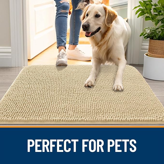 OLANLY Dog Door Mat for Muddy Paws 59x24, Super Absorbent Chenille Mud Mat | Sand, Absorbs Moisture and Dirt, Non-Slip Machine Washable Doormat, Quick-Drying Indoor Entryway Floor Carpet for Dogs
