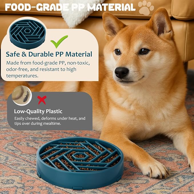 WHIPPY Slow Feeder Dog Bowl, Puzzle Maze Design to Slow Down Eating, 3-Cup Capacity, Anti-Gulping Food Bowl for Medium & Large Dogs,Navy Blue