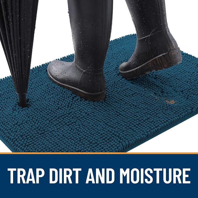 OLANLY Dog Door Mat for Muddy Paws 59x35, Super Absorbent Chenille Mud Mat | Atlantic Blue, Absorbs Moisture and Dirt, Non-Slip Machine Washable Doormat, Quick-Dry Indoor Entryway Floor Carpet for Dogs