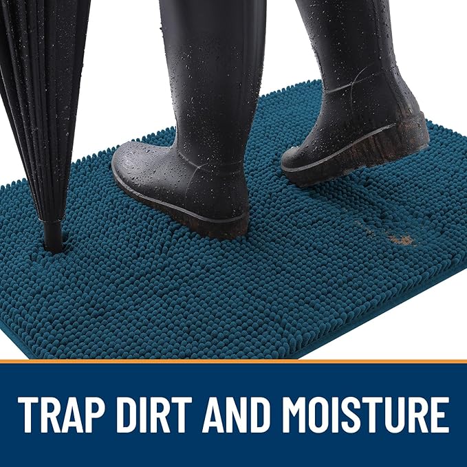 OLANLY Dog Door Mat for Muddy Paws 30x17, Super Absorbent Chenille Mud Mat | Atlantic Blue, Absorbs Moisture and Dirt, Non-Slip Machine Washable Doormat, Quick-Dry Indoor Entryway Floor Carpet for Dogs