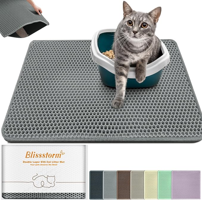 Cat Litter Mat 24"x16",Double Layer EVA Litterbox Mat Dark Gray | Extra Large Honeycomb, Waterproof & non-slip, Odor-free, easy clean, washable durable floor protector,scatter control