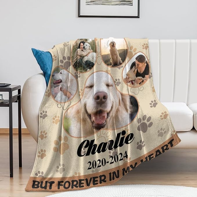 Personalized Dog Blankets with Photos Custom Dog Blanket with Pictures - Customized Pet Memorial Blanket Gifts for Loss of Dog, Loss of Pet Remembrance Gift, in Loving Memory Blanket for Dog Lover M