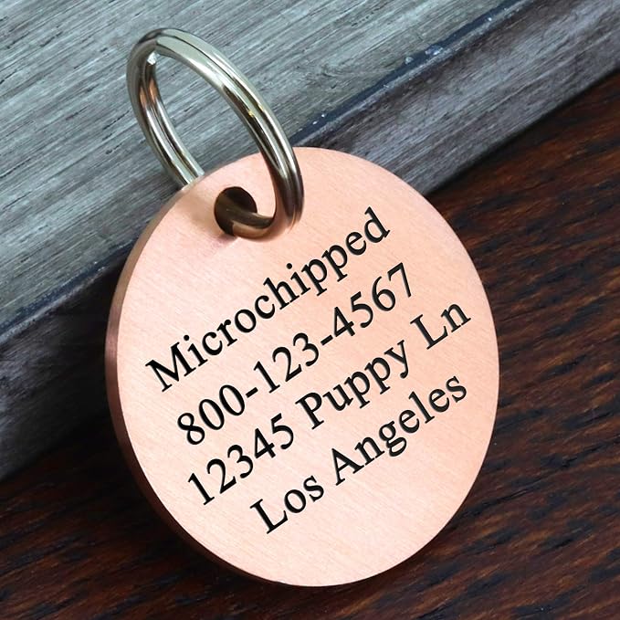 Ultra Joys Stainless Steel Dog ID Tag, Personalized Front and Back Engraving, Customized Dog and Cat Tags, Optional Engraved on Both Sides, Round Mountain on Bottom, Rose Small