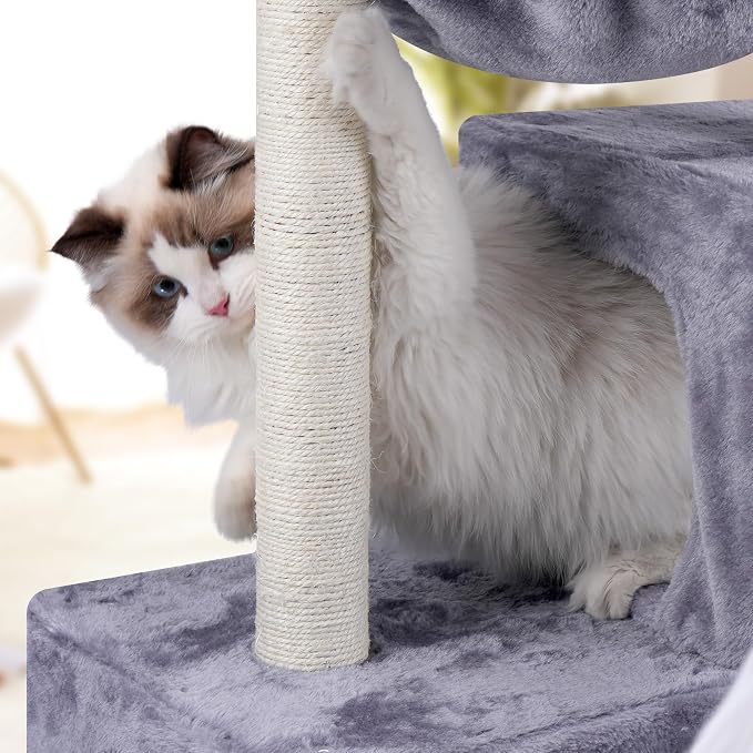 AIWIKIDE Cat Tree Has Scratching Toy with A Ball Activity Centre Cat Tower Furniture Jute-Covered Scratching Posts (Grey, 37.4'')
