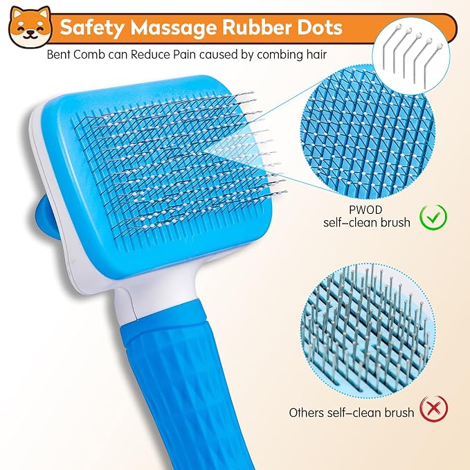 Dog & Cat Brush, Self Cleaning Slicker Brush for Pets Shedding | 1 Click Clean,Lightweight,Massaging Particles,Soft Non-slip Handles,For All Furry Animls