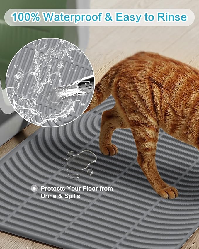 Extra Large Cat Litter Mat XL, 47" x 35", Silicone Waterproof | Traps litter, Easy to clean, Vacuum & wipe off, Waterproof backing, Non-slip design, Soft on paws
