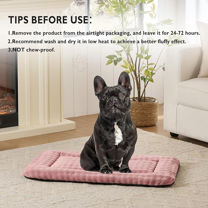 Dog Bed Mat Crate Pad for Medium Dogs, Dusty Pink, 30"x 19" | Washable Soft Pet Sleeping Mat, Anti-Slip Kennel Pad with 3D Bubble Pattern