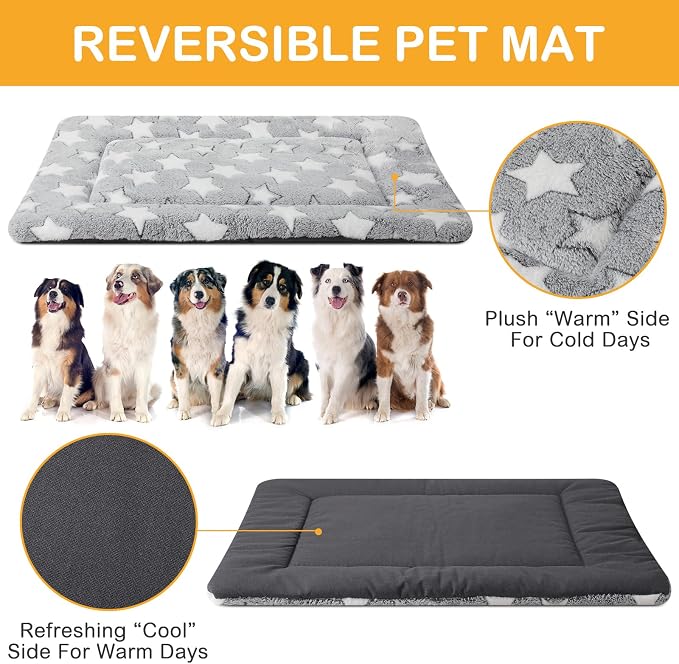 4 Pcs Dog Crate Pads Soft Warm,28 x 42 x 1.6 Inch,Star,Gray | Ultra Soft Warm Washable Anti-slip Kennel Bed Mat for Pets,Reversible Replaceable,for Small Medium Large Dogs and Cats