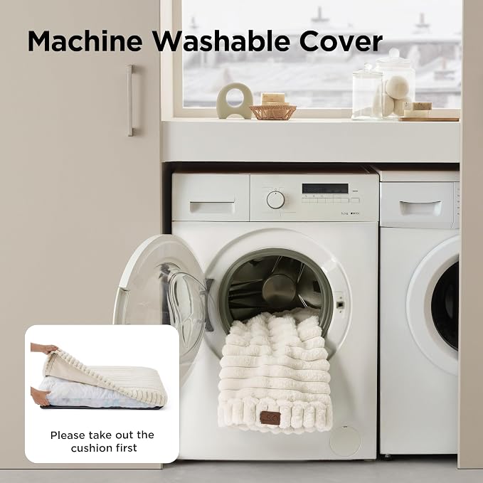 Bedsure ComfyFleece™ Cute Dog Bed, Large Sized Dog Crate Pillow 35x22 Cream | Aesthetic Crate Bed for Balanced Support Cute Chopped Foam Pad with Removable Washable Cover Non-Slip Waterproof Cozy Pet Mat