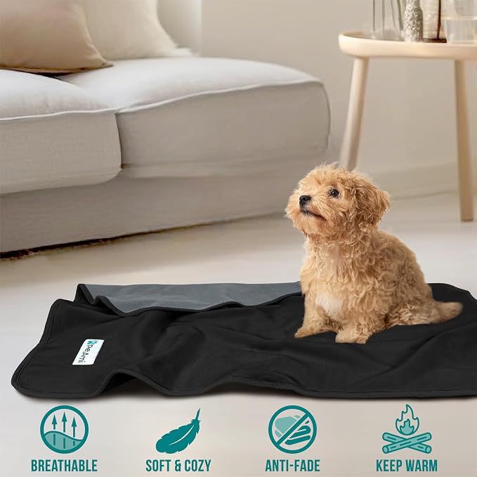 PetAmi Waterproof Dog Blanket for Couch, Pee Proof Reversible Cat Blanket for Sofa Bed Furniture Protector, Soft Fleece Washable Pet Throw for Dogs Cats Puppies Kittens, 40x60 Black Gray