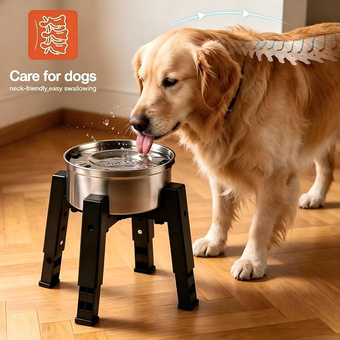 Marchul 3.3L Elevated Dog Water Bowl with Stand, Stainless Steel Floating Water Bowl, Splash-Proof Anti-Spill Design, Raised Feeder for Medium & Large Dogs, Easy Clean Pet Drinking Bowl