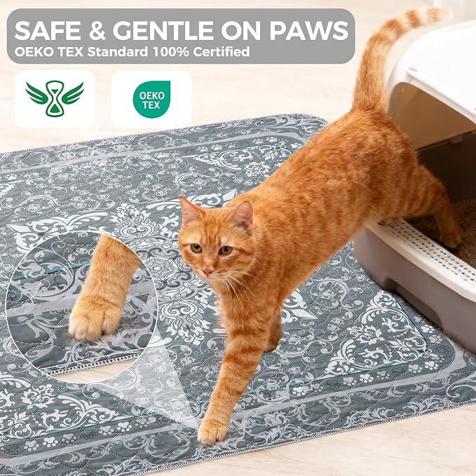 Homimp Cat Litter Mat, Litter Trapping Mat 2 Pack, Contains Mess from Box, Protects Floors,Urine Waterproof,Non-slip,Less Waste Cat Litter Box Mat,Soft on Kitty’s Paws,Washable,Absorbent,Grey 36"X41"
