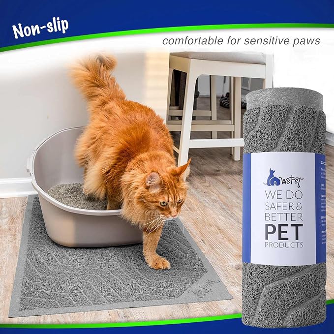 Cat Litter Box Mat(No. 02-2), Kitty Premium PVC Pad, Durable Trapping Rug, Phthalate Free, Urine-Resistant, Scatter Control, L 35 x 23, Grey