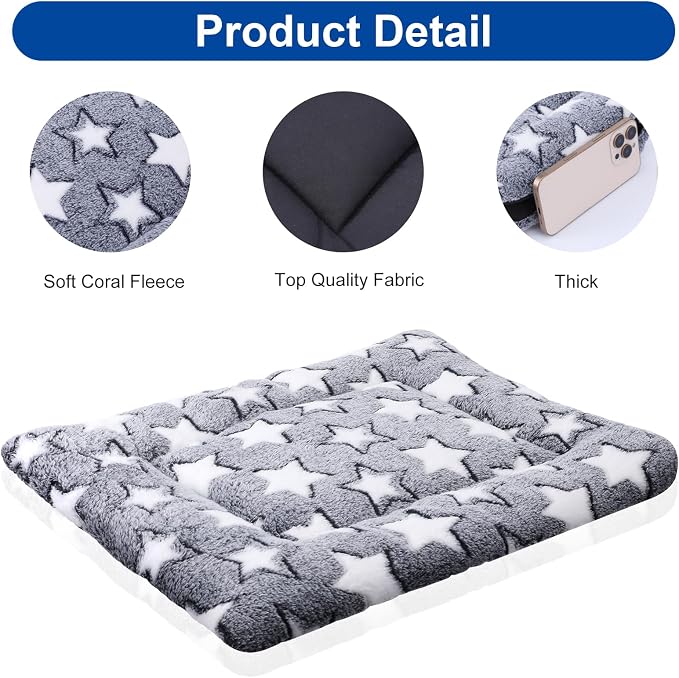 4 Pcs Reversible Dog Bed Mat, Soft Machine Washable Kennel Pad and Crate Mat for Small Medium Large Dogs, Pet Bedding for Home Travel and Crates (18 x 14 x 1.6 Inch,Gray)