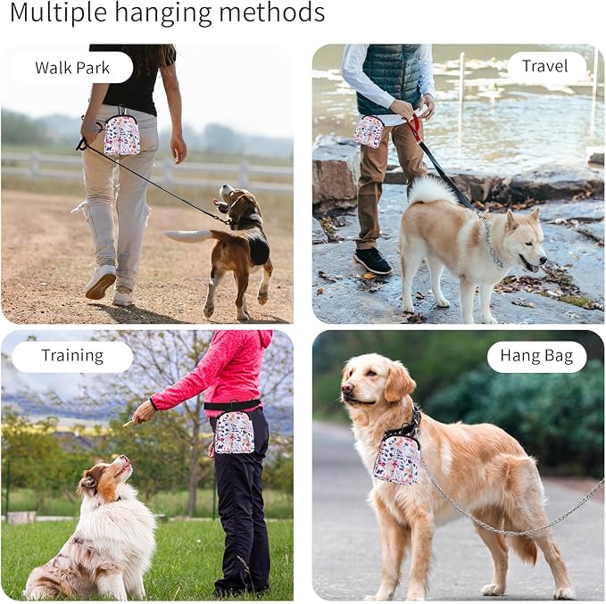 Dog Treat Pouch,Treat Pouches for Pet Training,Portable Snack Reward Dog Food Dispenser for Traveling or Outdoor Use，White Flower