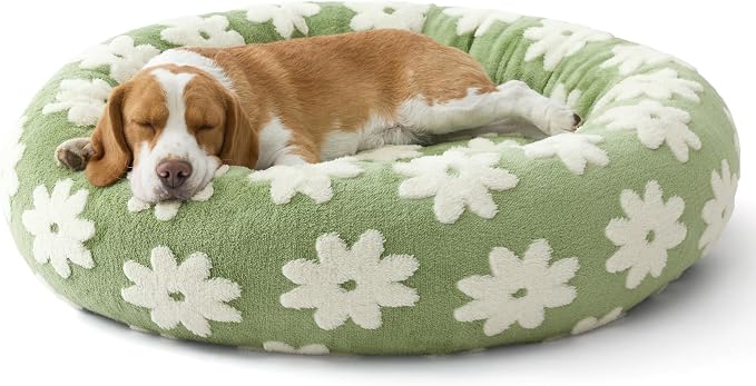 Lesure Shown on TV Donut Dog Beds Large Sized Dog - Round Pet Beds for Calming Puppy with Washable Cover, Orthopedic Modern Home Decor Bed with Jacquard Shaggy Plush & Anti Slip Bottom, 33 Inch,Green